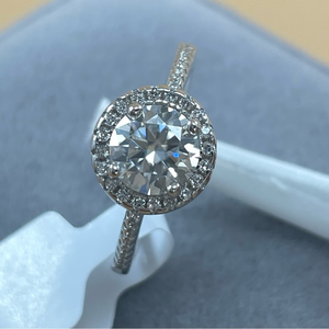 1ct Certified Moissanite‎ Round Cut Halo Sterling Silver Engagement Ring Sz 6